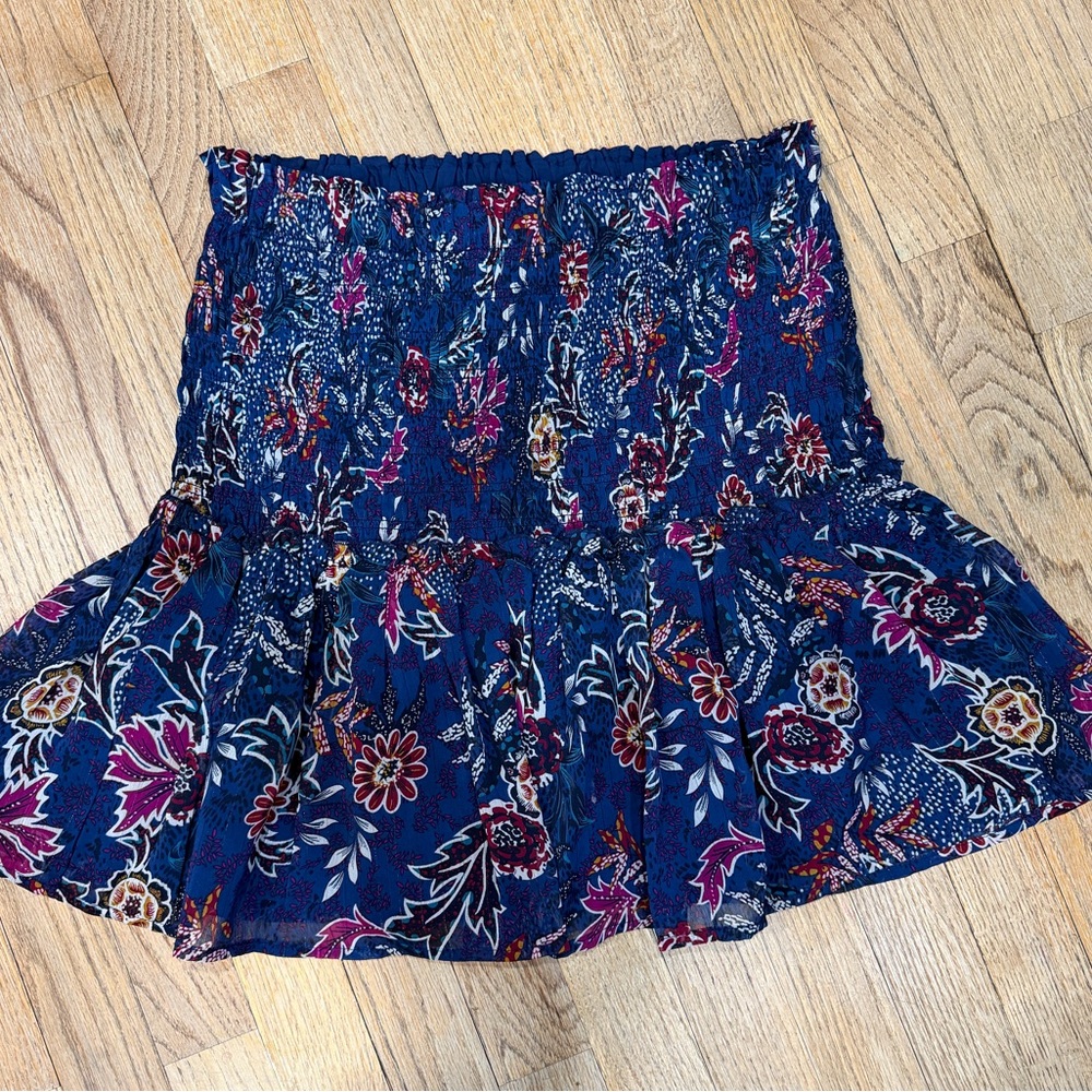 Aqua Floral Smocked Skirt with Ruffled Bottom